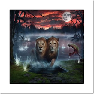 AI generated lost lion with two heads Posters and Art